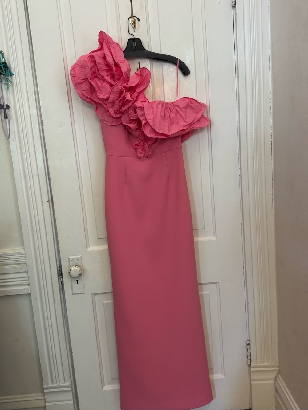 Rebecca Vallance Pink One-Shoulder Ruffle Gown NWT